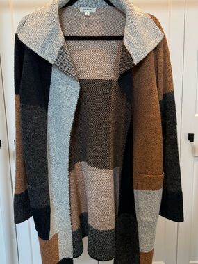 Max Studio Taupe Gray Black Colorblock Open Cardigan